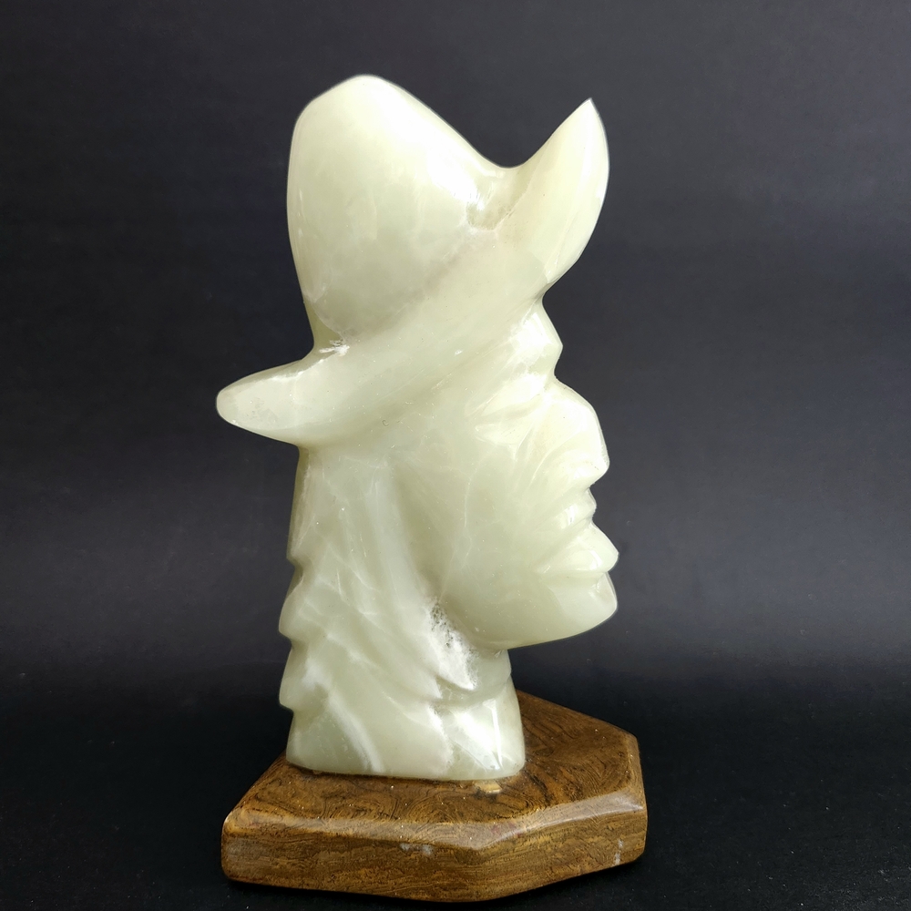 Vintage Carved Green Onyx Cowboy Figure, Cowboy Bust Sculpture